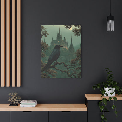 Raven Before Gothic Castle Wall Art & Canvas Print
