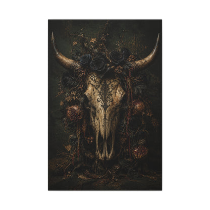 Dark Floral Longhorn Skull Statement Wall Art & Canvas Print