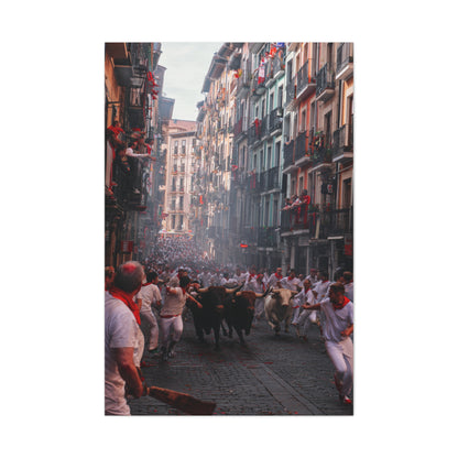 San Fermín Running of the Bulls Street Charge Wall Art & Canvas Print