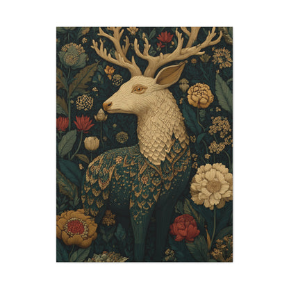 Ornamental Folk Deer Woodland Wall Art & Canvas Print