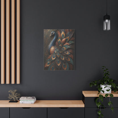 Sculptural Metal Peacock Relief Wall Art & Canvas Print