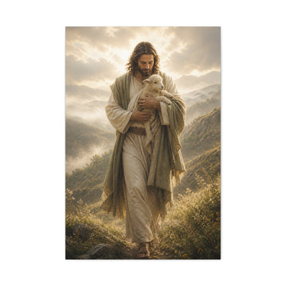 Jesus Carrying the Lamb at Dawn Wall Art & Canvas Print