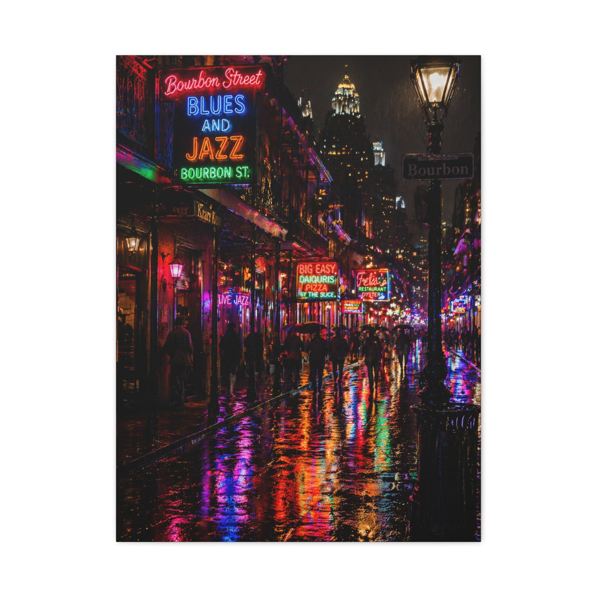 Bourbon Street Neon Rain Night Wall Art & Canvas Print
