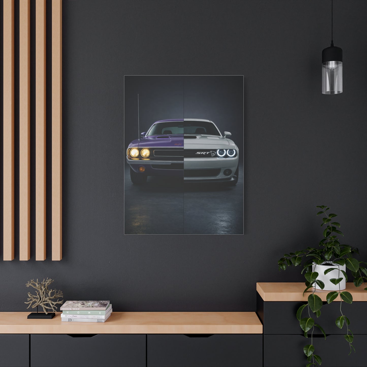 Dodge Challenger Heritage Split 1970 vs Modern SRT Wall Art & Canvas Prints