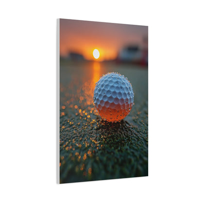 Dew-Covered Golf Ball Sunrise Macro Wall Art & Canvas Print