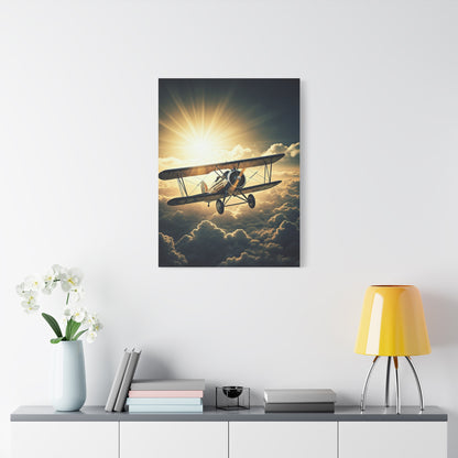 Sunlit Biplane Above the Clouds Wall Art & Canvas Prints