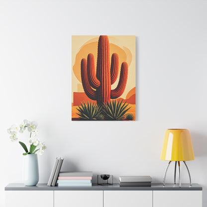 Golden Desert Sunset Saguaro Illustration Wall Art & Canvas Prints