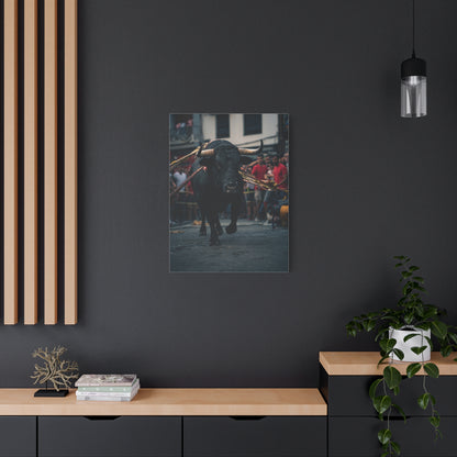 Bull Guided Through Festival Streets Wall Art & Canvas Print