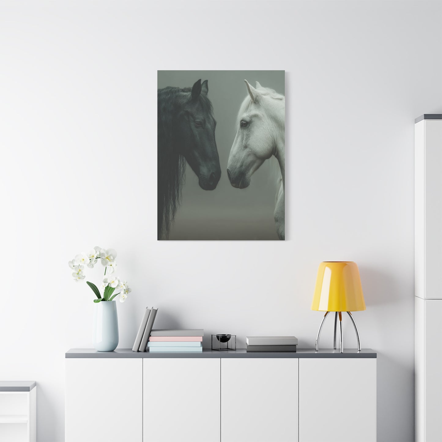 Dual Horse Contrast Portrait Wall Art & Canvas Print