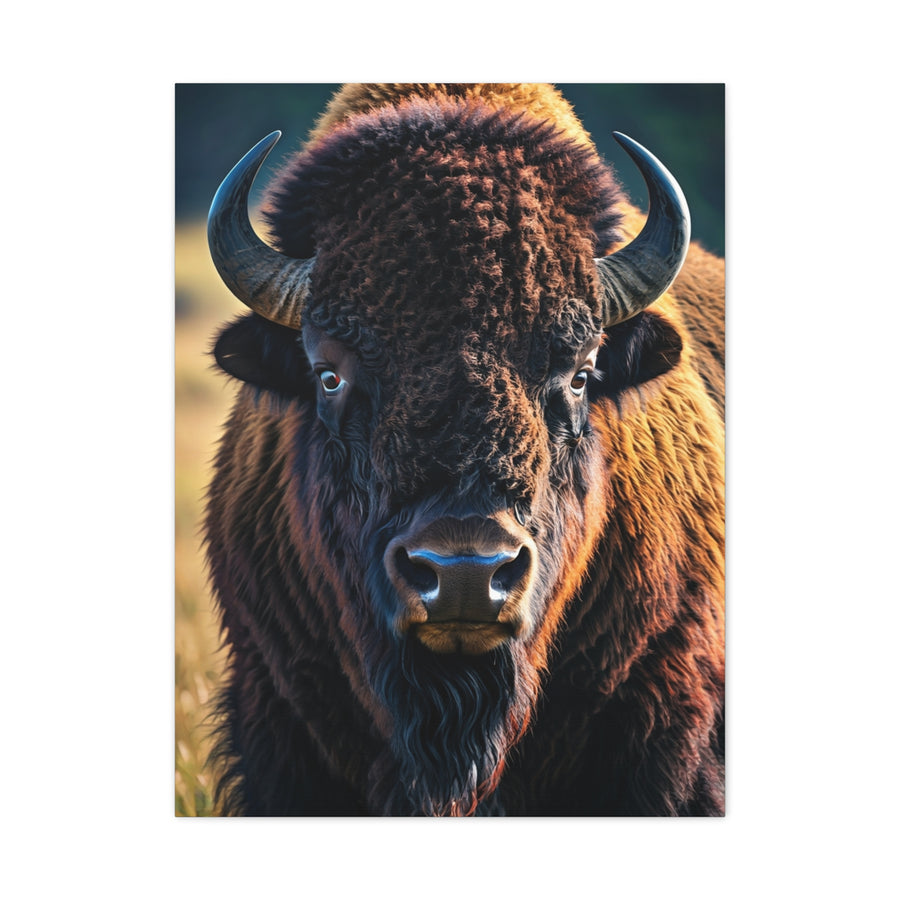 Dramatic Frontal Bison with Warm Copper Tones Wall Art & Canvas Print