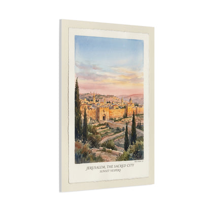 Jerusalem Sunset Watercolor Landscape Wall Art & Canvas Print