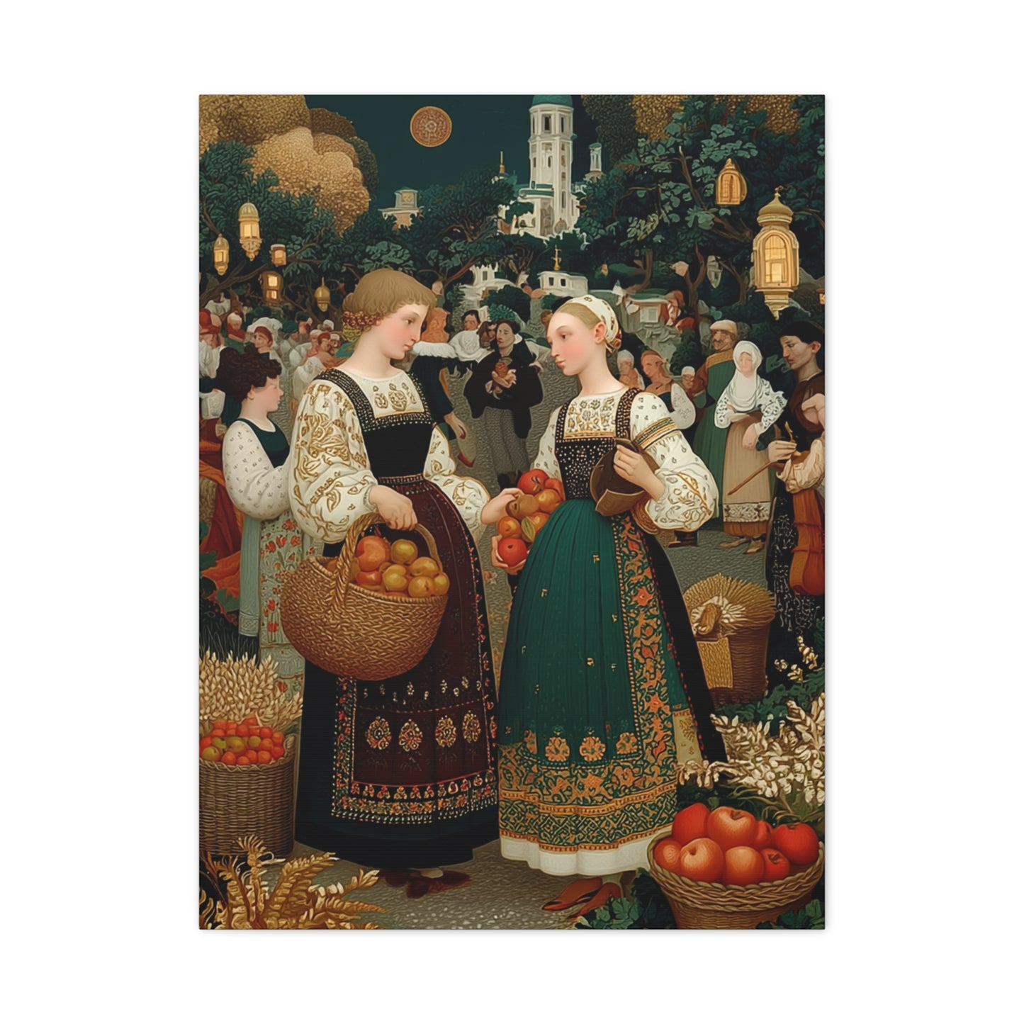 Village Harvest Festival Folk Scene Wall Art & Canvas Print