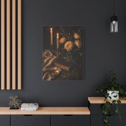 Romantic Candlelit Rose Still Life Wall Art & Canvas Print