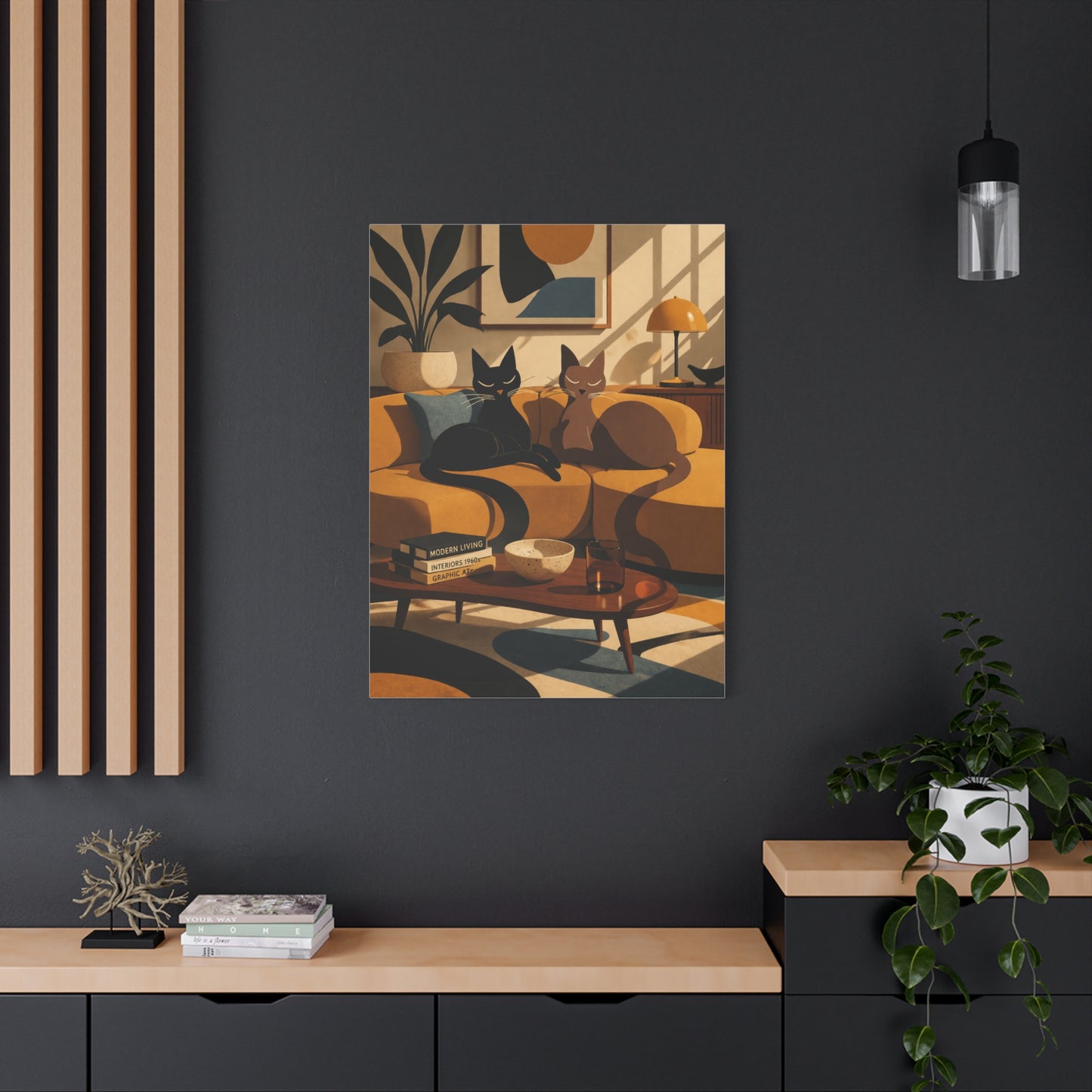 Playful Retro Cats Lounge Scene Wall Art & Canvas Print