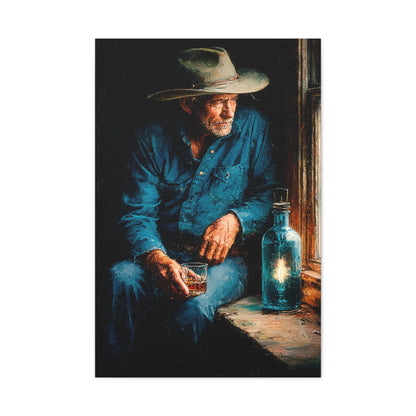 Whiskey Window Cowboy Painting Wall Art & Canvas Print