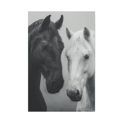 Intimate Dual Horse Monochrome Wall Art & Canvas Print