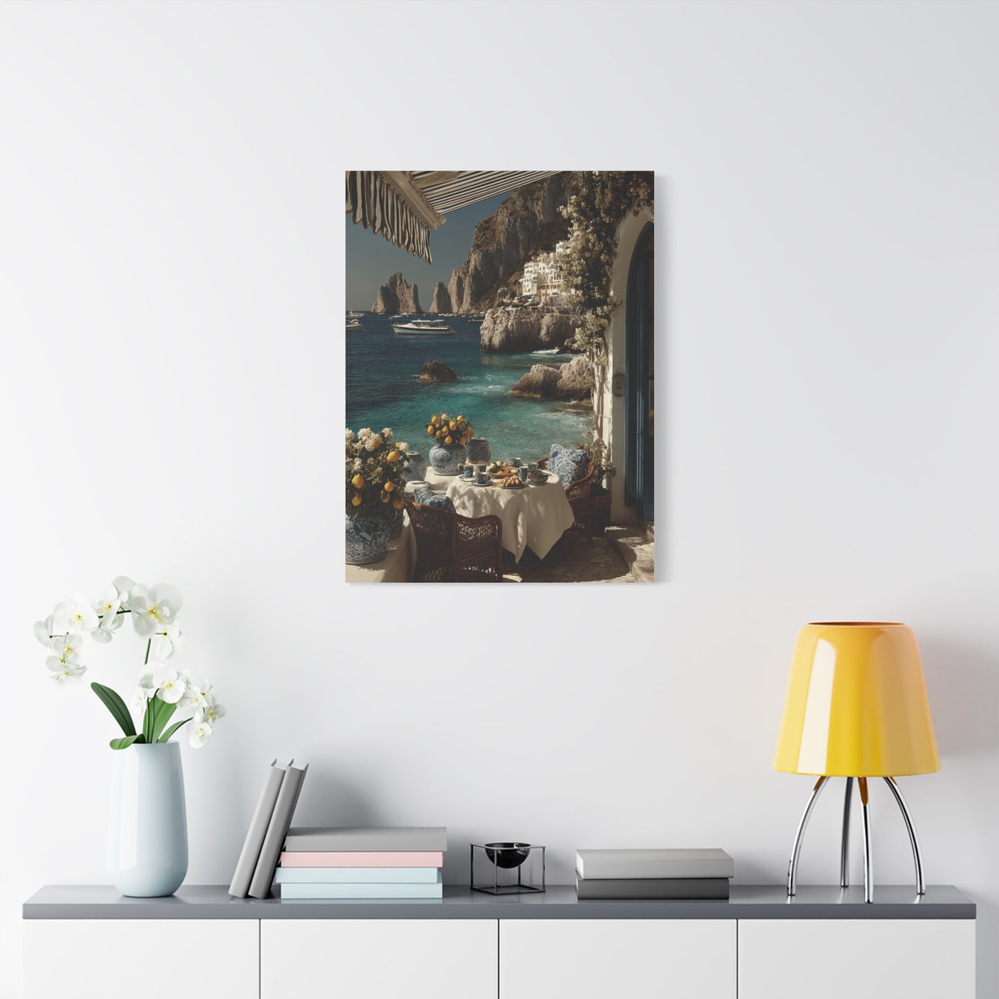 Capri Seaside Breakfast View Wall Art & Canvas Print