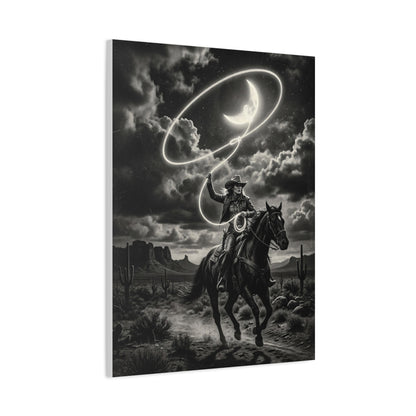 Moon Lasso Cowgirl Night Scene Wall Art & Canvas Print