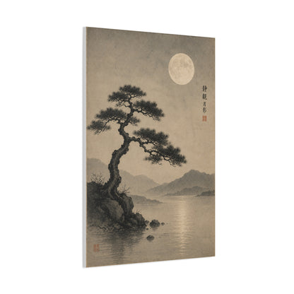 Moonlit Pine Serenity Ink Landscape Wall Art & Canvas Print