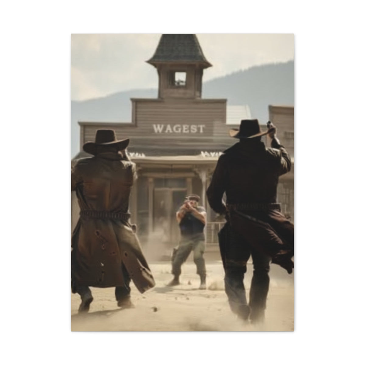Frontier Gunfight in the Western Street Wall Art & Canvas Print