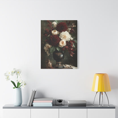 Burgundy Dahlia Floral Still Life Wall Art & Canvas Print