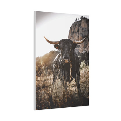 Mountain Cliff Bull Portrait Wall Art & Canvas Print