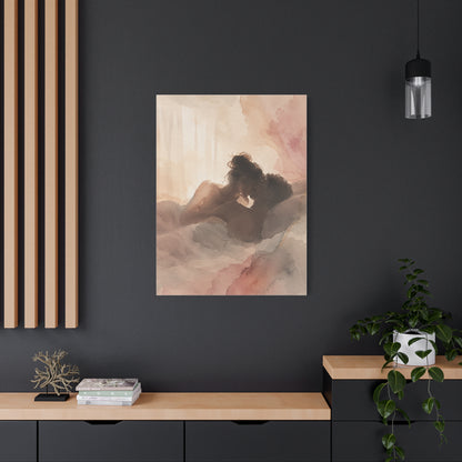 Blush Watercolor Lovers Close Embrace Wall Art & Canvas Print