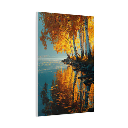 Golden Birch Autumn Lake Reflection Wall Art & Canvas Print
