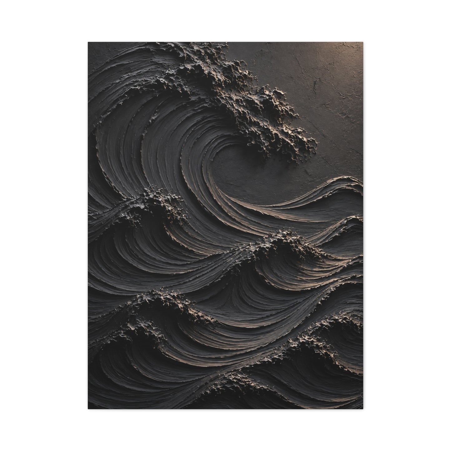Matte Black Sculptural Ocean Motion Wall Art & Canvas Print