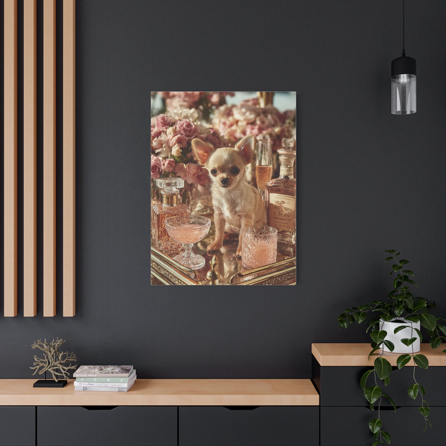 Chihuahua Champagne Bar Cart Wall Art & Canvas Print