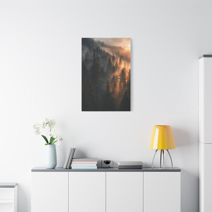 Misty Pine Forest Sunrise Depth Trees Wall Art & Canvas Print