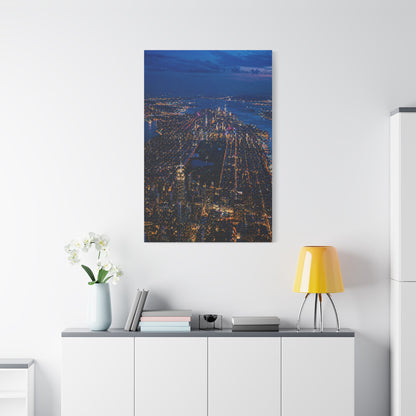 Aerial Manhattan Night Grid Wall Art & Canvas Print