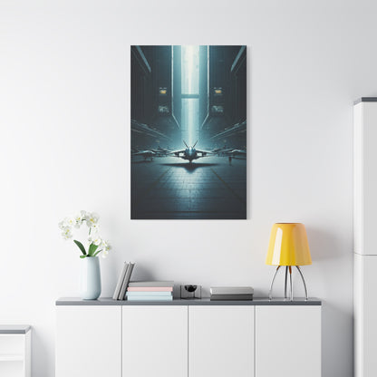 Futuristic Aircraft Hangar Scene Wall Art & Canvas Prints