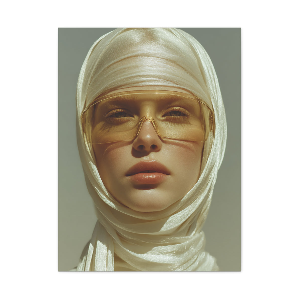 Golden Veil Futuristic Portrait Wall Art & Canvas Print
