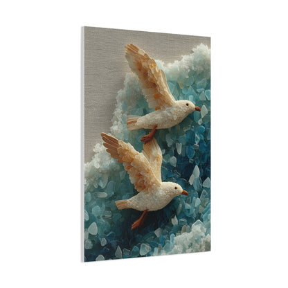 Sea Glass And Driftwood Seagull Coastal Composition Wall Art & Canvas Print
