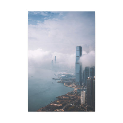 Hong Kong Foggy Harbor Skyline Wall Art & Canvas Print