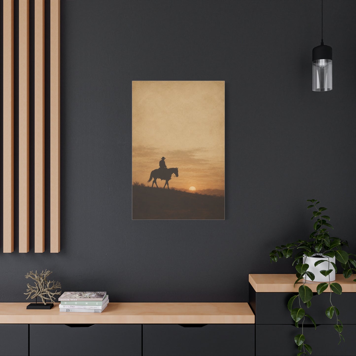 Vintage Cowboy Sunset Horizon Scene Wall Art & Canvas Print