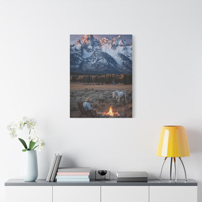 Lone Cowboy Walking Through Frontier Town Wall Art & Canvas Print