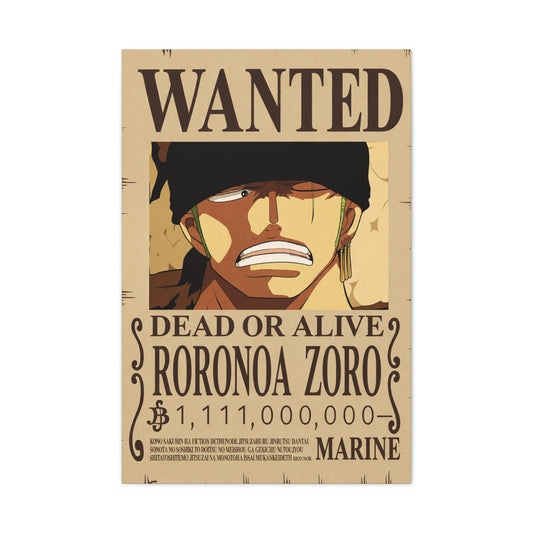 One Piece Roronoa Zoro Wanted Poster Wall Art & Canvas Print
