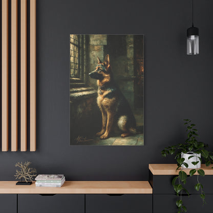 German Shepherd by Window Wall Art & Canvas Print