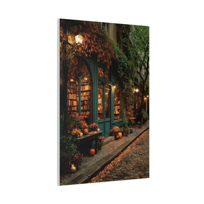 Autumn Bookshop Street Scene Wall Art & Canvas Print