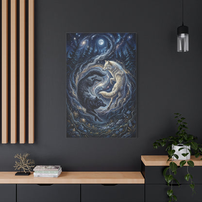 Yin Yang Cosmic Wolves Balance Scene Wall Art & Canvas Print