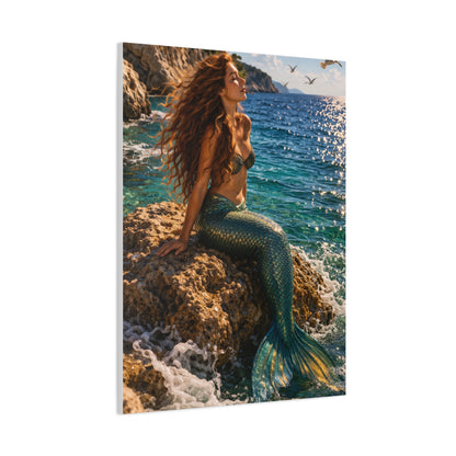 Sunlit Coastal Mermaid Escape Wall Art & Canvas Print