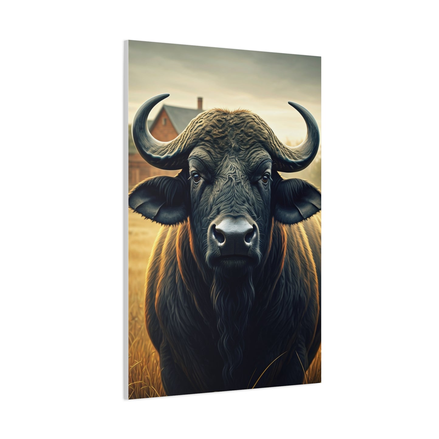 Symmetrical Cape Buffalo Portrait with Massive Curved Horns Wall Art & Canvas Print