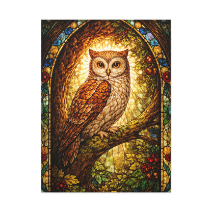 Stained Glass Forest Owl Window Wall Art & Canvas Print