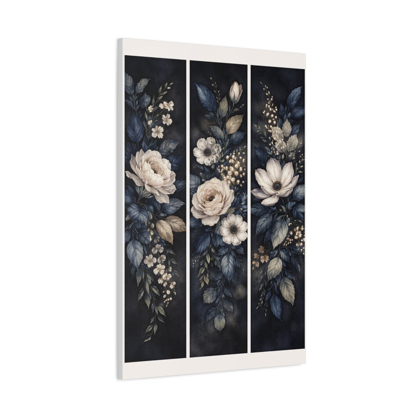 Navy Botanical Floral Triptych Wall Art & Canvas Print