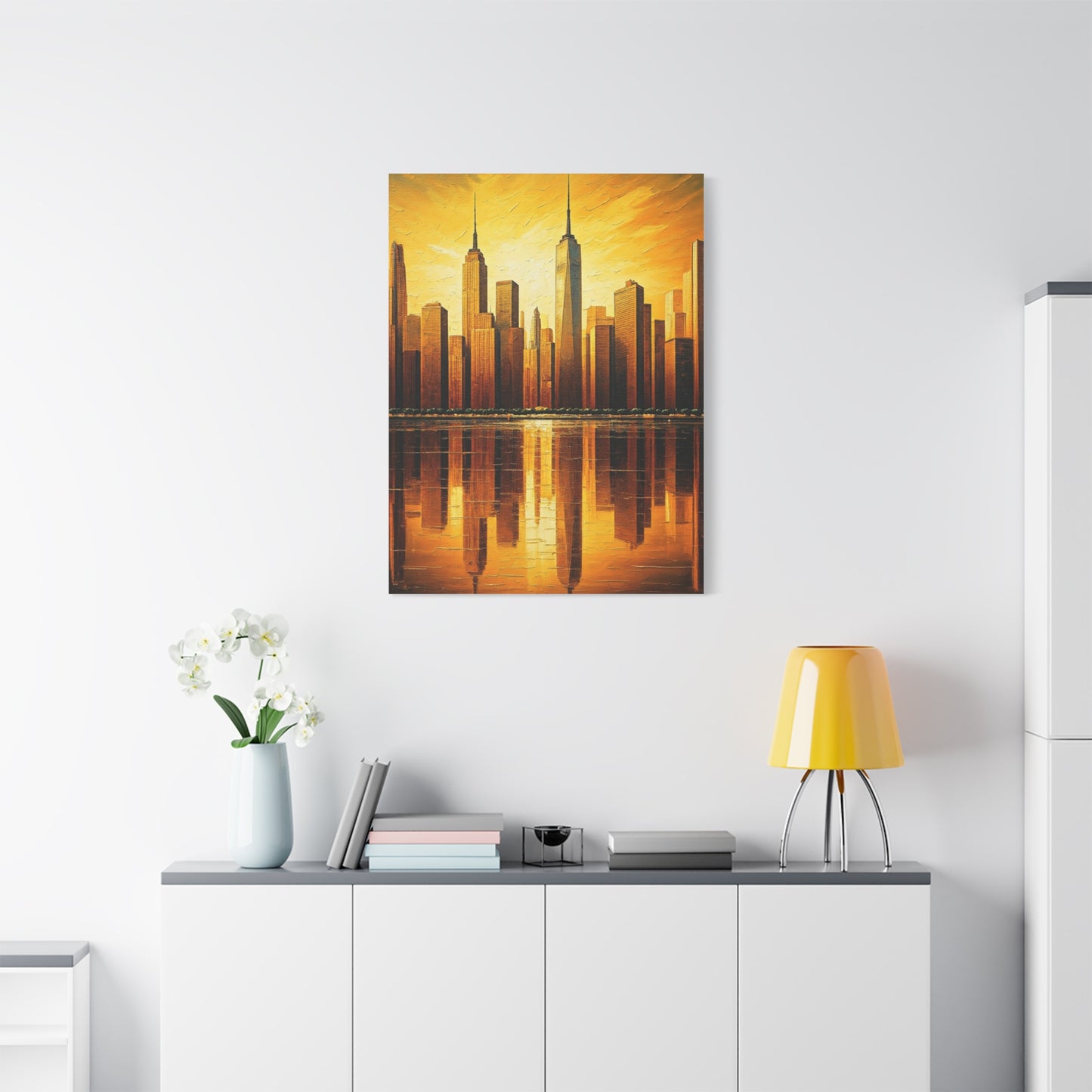 Skyline Reflections in Gold Wall Art & Canvas Prints