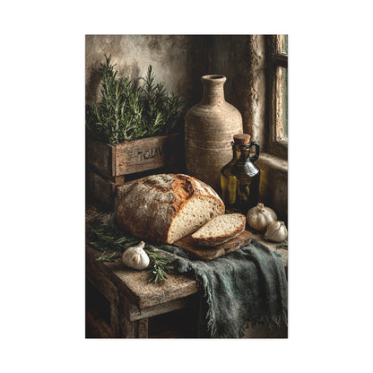 Rustic Bread and Olive Oil Still Life Wall Art & Canvas Print