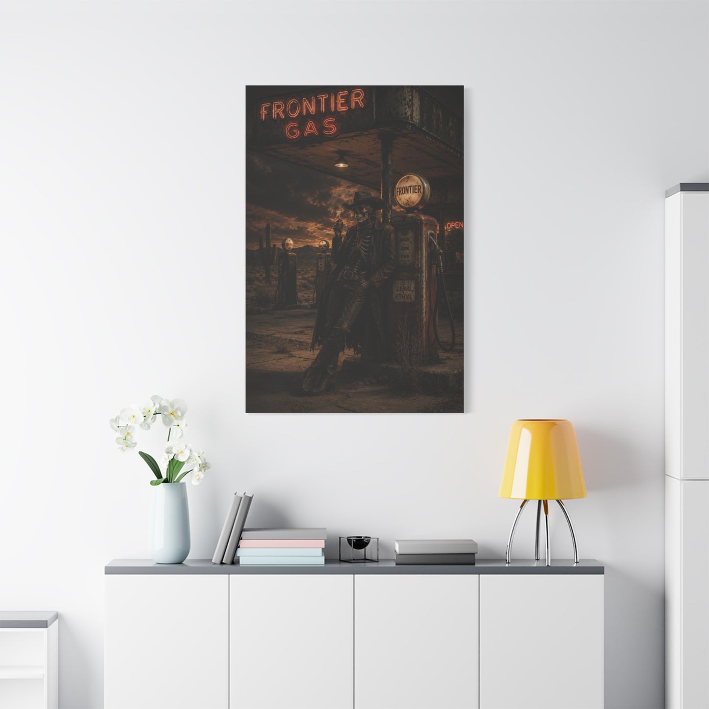 Frontier Gas Station Skeleton Outlaw Wall Art & Canvas Print