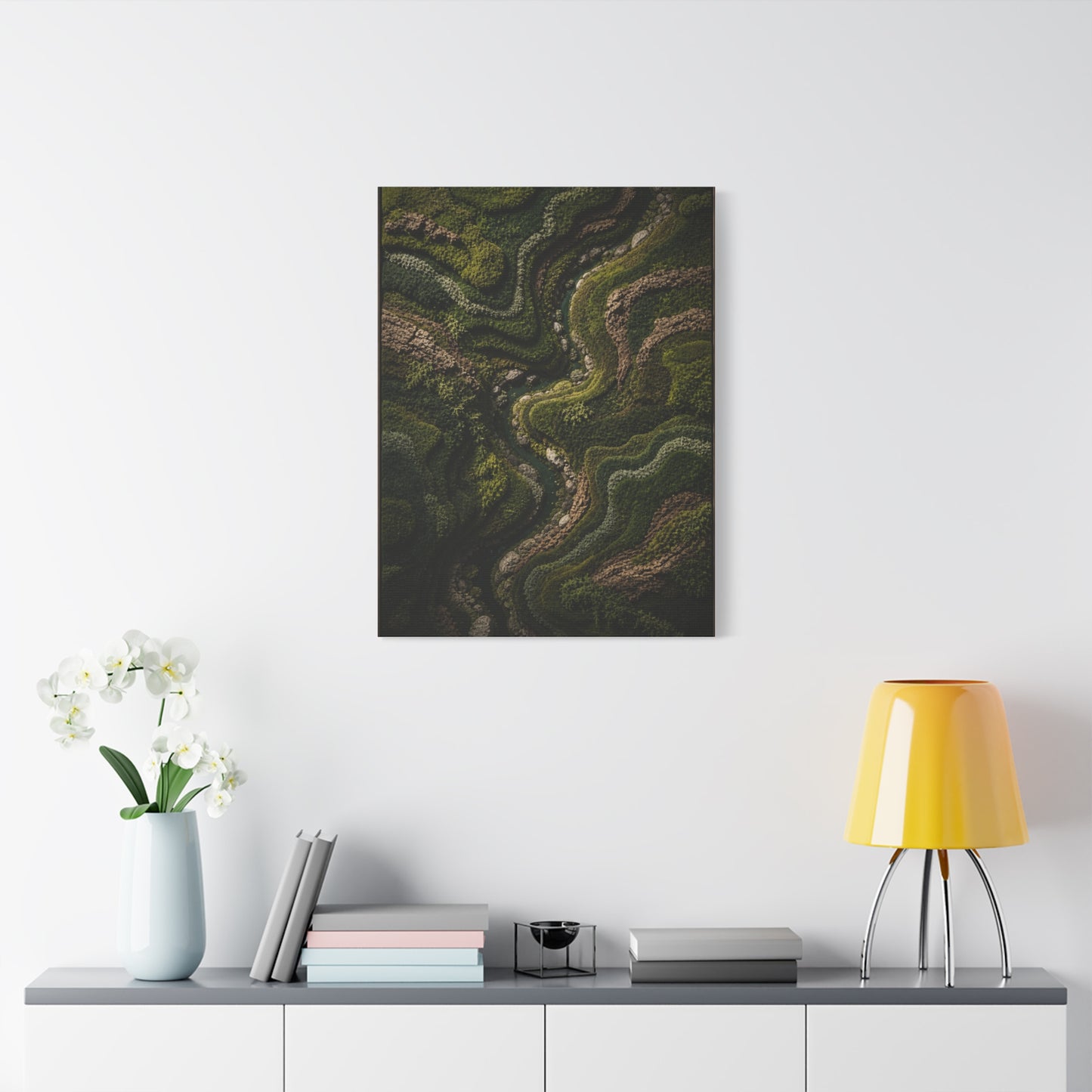 Topographic Moss River Landscape Wall Art & Canvas Print